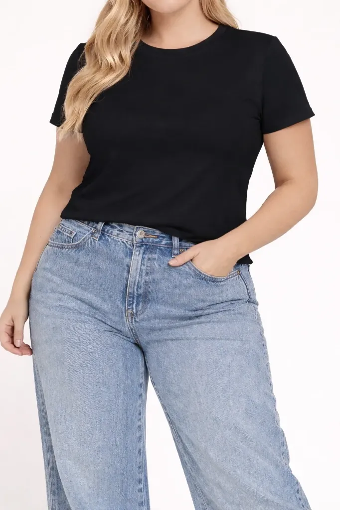 T75139 [PLUS] SHORT SLV CREW NECK RIB TEE