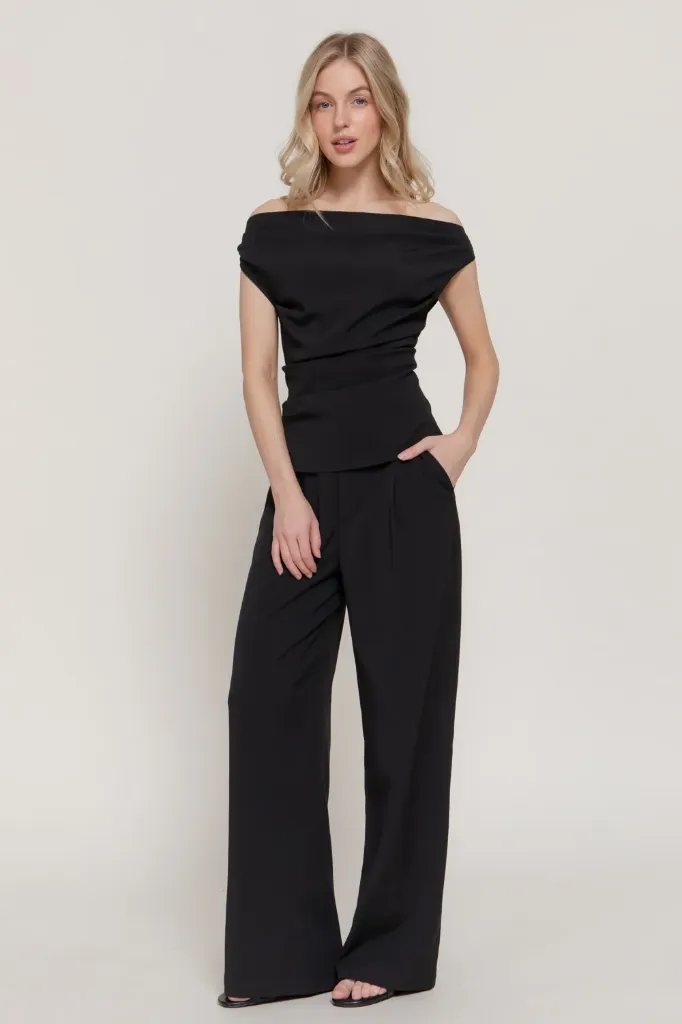 SET14979 OFF SHOULDER TOP & PANTS TROUSER SET