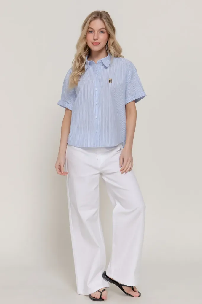 T14935 ROLL-UP SHORT SLV STRIPE SHIRT