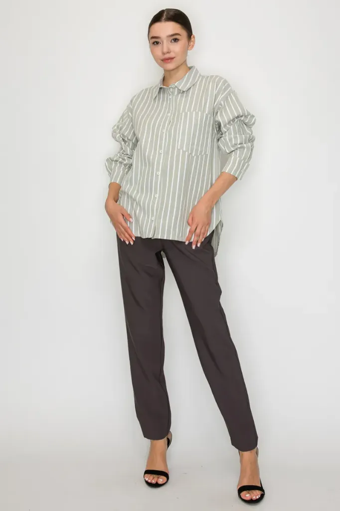 IT92375A Stripe Collared Button-Down Shirt Top