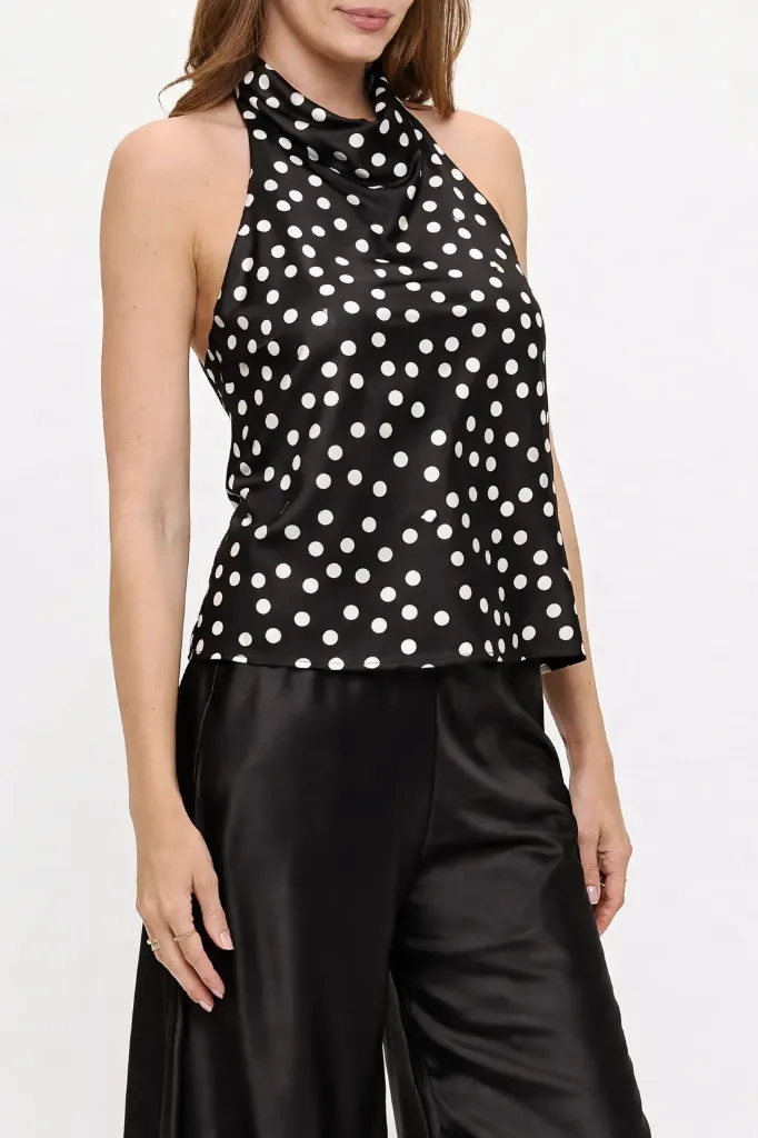 5250TPD Satin Polka Dot Halter Top