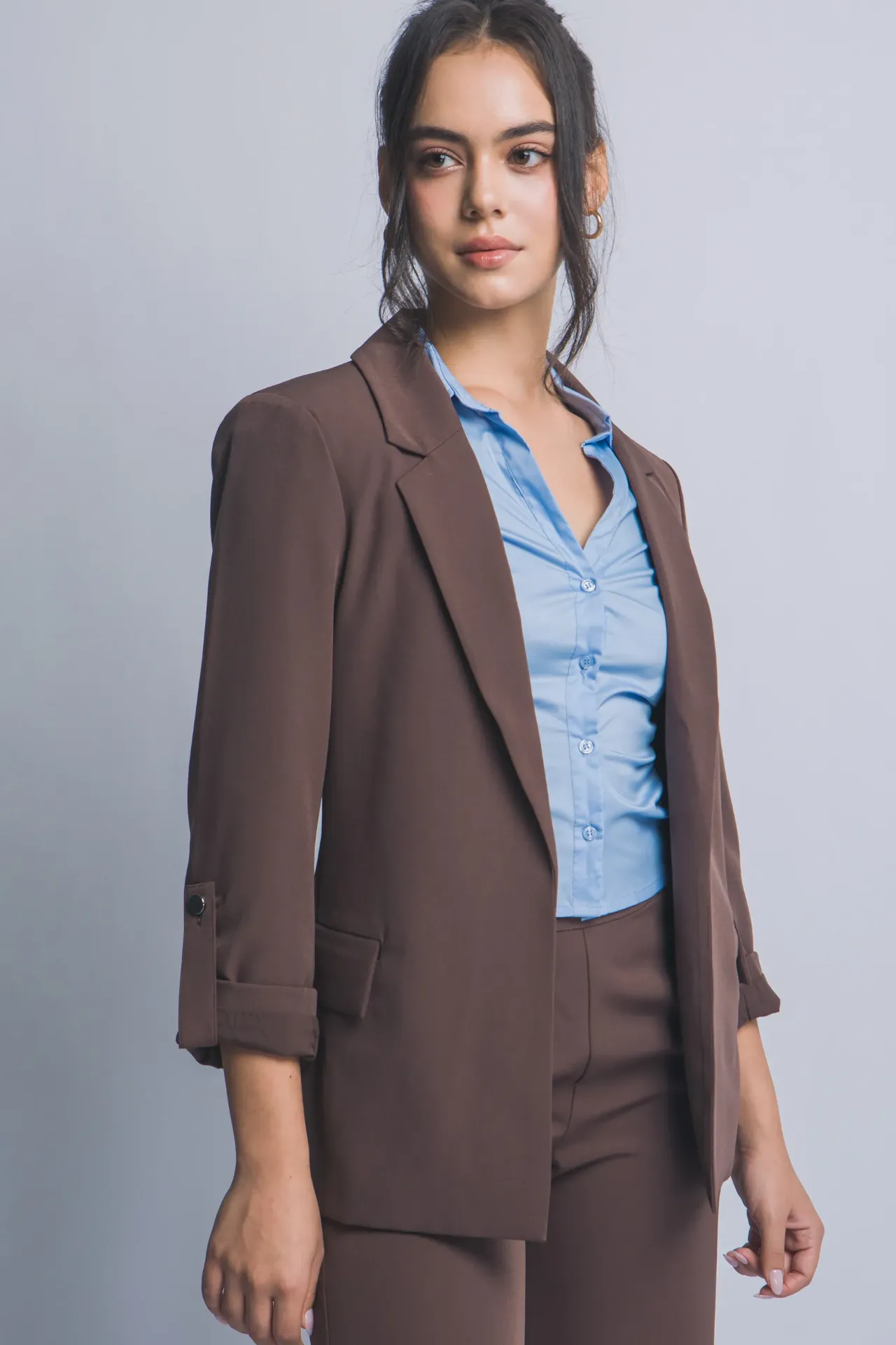 80080JY Blazer de manga 3/4 de tejido solido