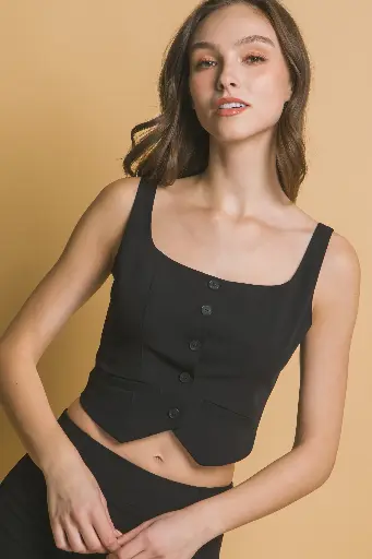 Button-Front Crop Vest Top