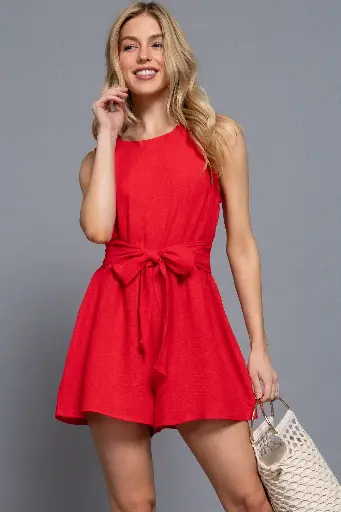  SLEEVELESS KNOTTED LINEN EFFECT ROMPER