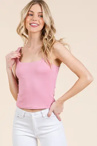 SQUARE NECK BASIC DOUBLE LAYERS TANK TOP