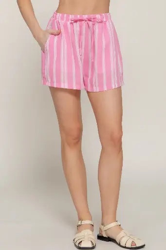 STRIPE PRINT LINEN EFFECT SHORTS