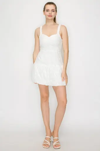 Eyelet Ruched Balloon Mini Dress